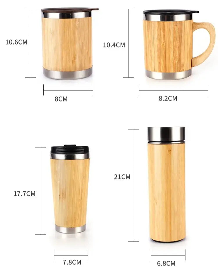 Natural Bamboo Vacuum Flask Coffee Mug – Stainless Steel Insulated Thermos