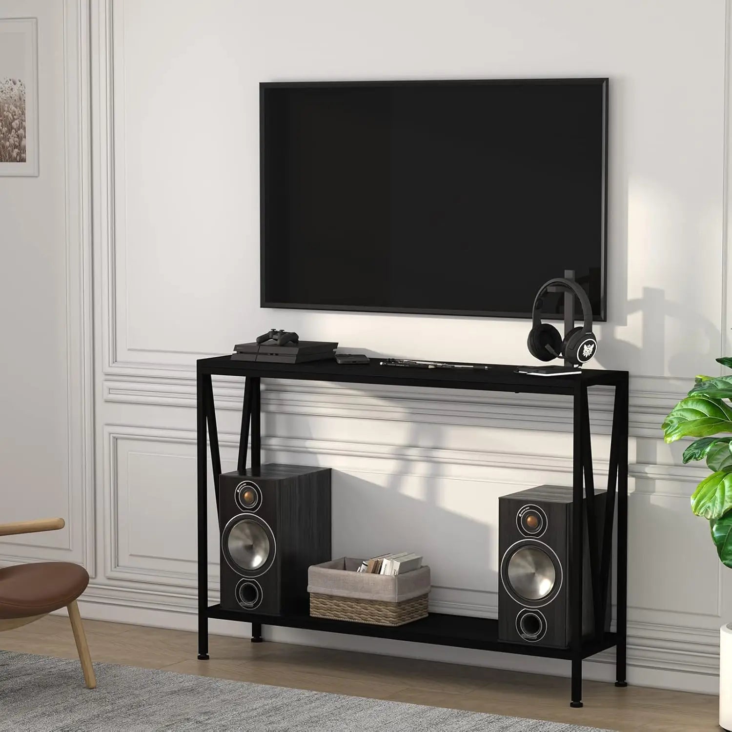 Black Narrow Console Table 2-Tier Sofa Table with Shelf for Entryway Hallway Foyer Living Room Corridor 42.9in
