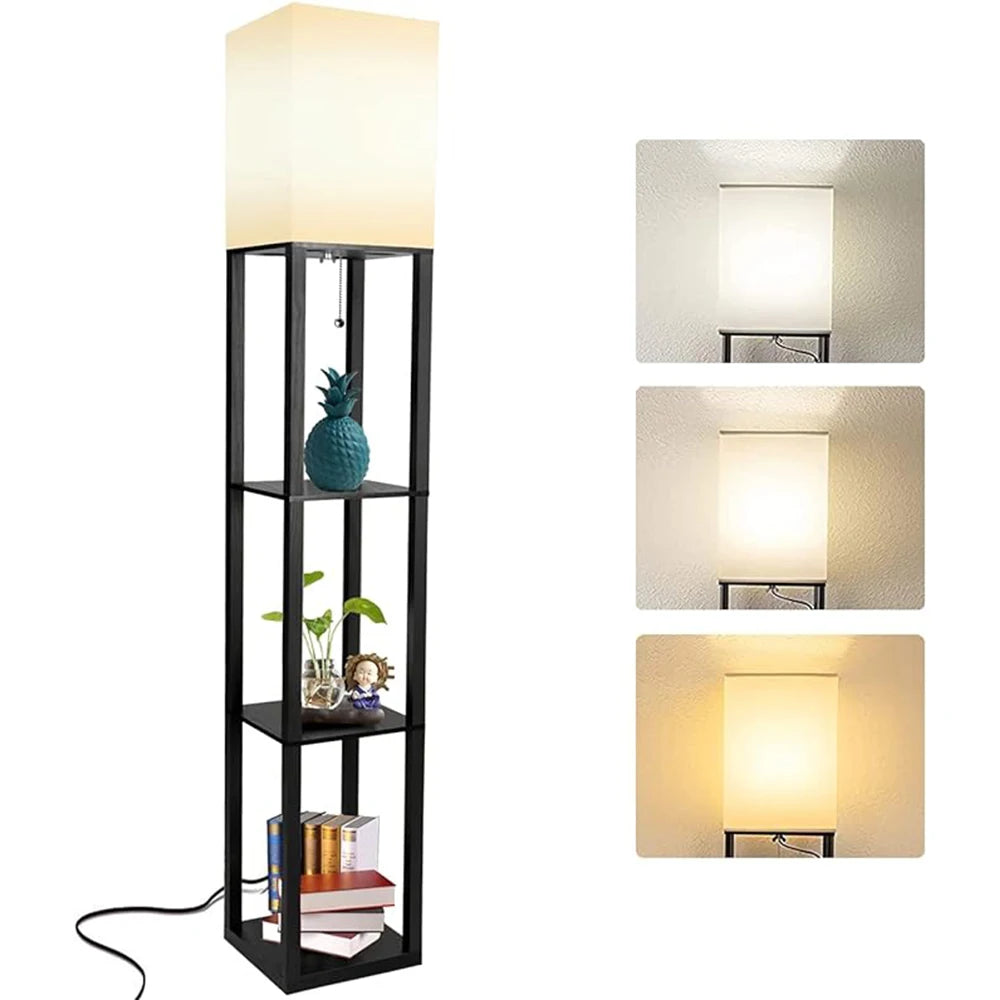 Floor Lamp with Shelves Modern Standing Shelf Lamp with 3 Color Temperature LED Bulb White Shade for Living Room Bedroom Office