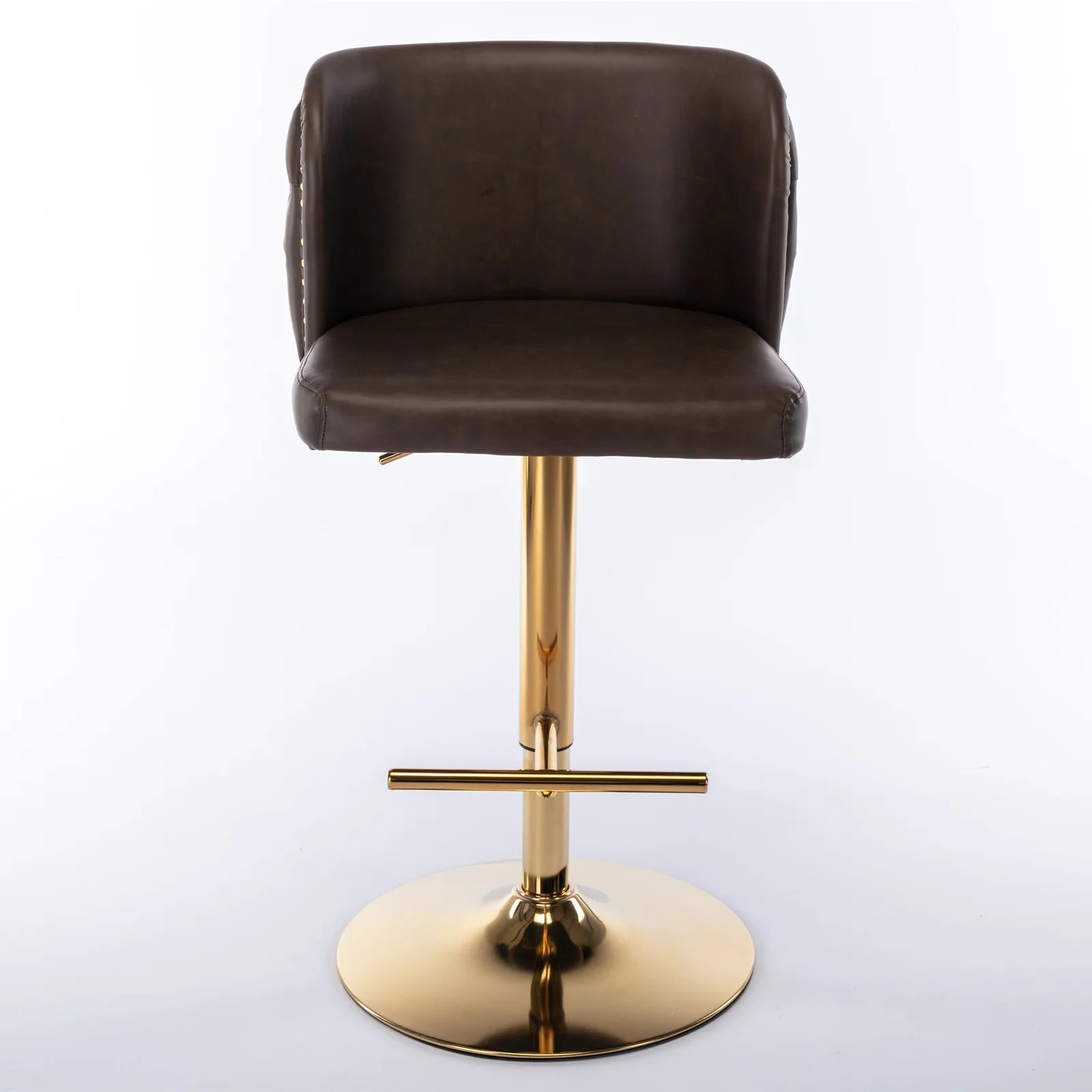 PU Leather Swivel Bar Stools – Adjustable Counter Chairs with Gold Nailheads (Set of 2)