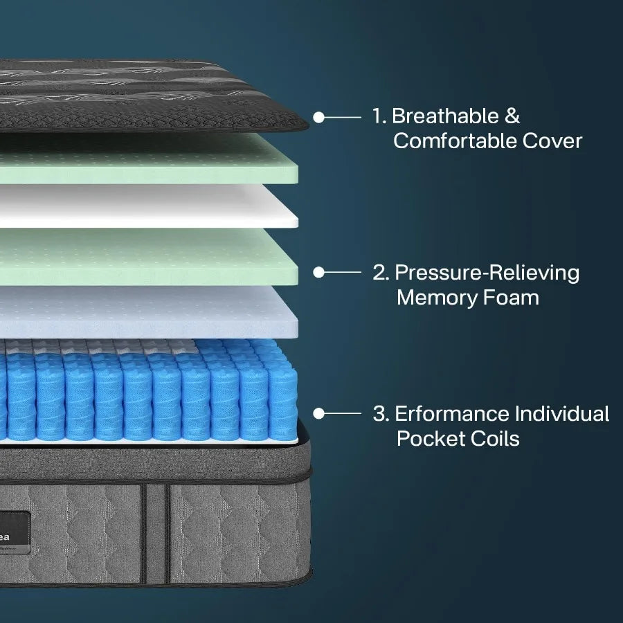 California King Mattress Upgraded 14 Inch Cal King Mattress in a Box Gel Memory Foam Hybrid Mattresses with Pocket Spring Press
