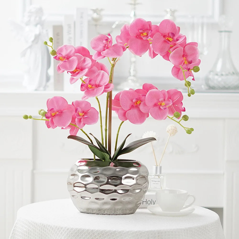 Artificial orchids in vase White orchids Silk imitation Phalaenopsis plants Potted plants Imitation flowers