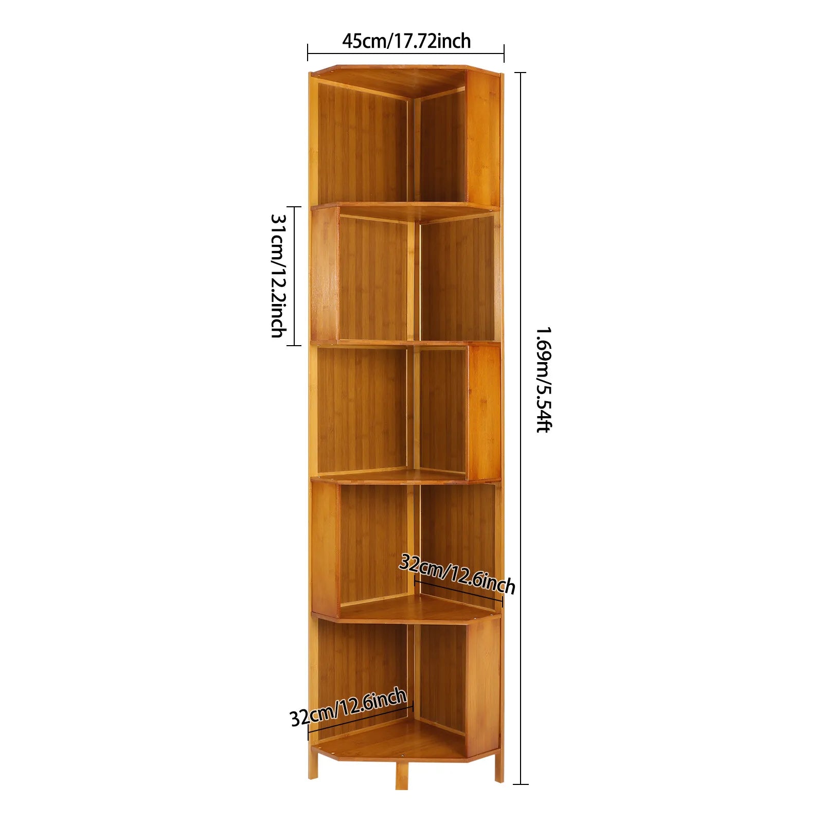Brown Bamboo Corner Bookshelf – 5-Tier A-Shape Storage Shelf (169 cm)