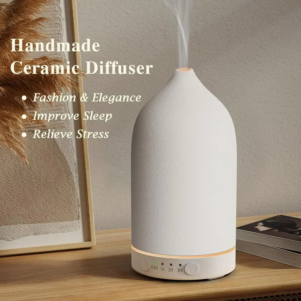100ML Ceramic Ultrasonic Essential Oil Diffuser – Aroma Humidifier with Timer & 7-Color LED Lights