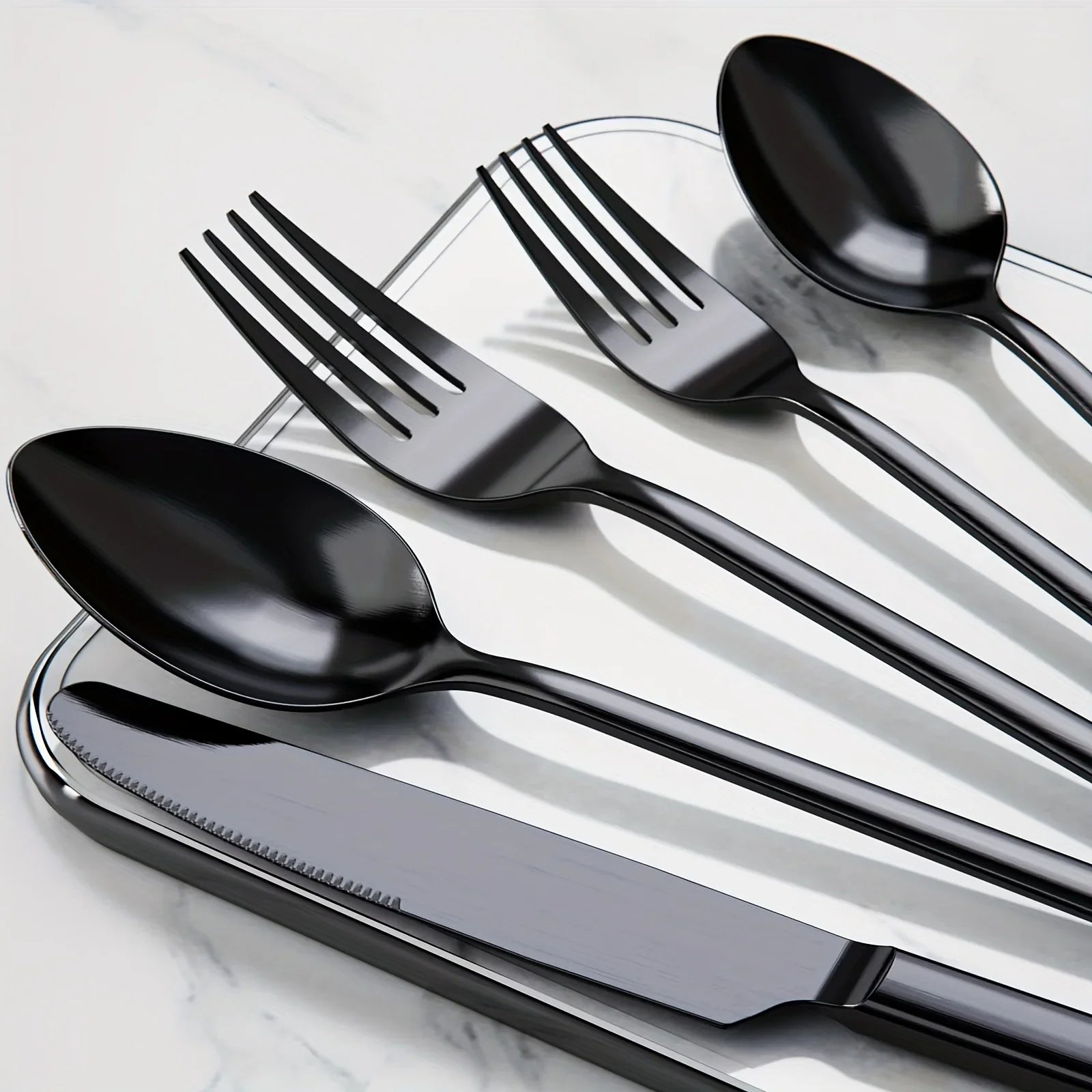 60pcs Black Silverware Set For 12, Stainless Steel Flatware Set, Cutlery Kitchen Tableware Fork Knife Spoon Dishwasher Safe