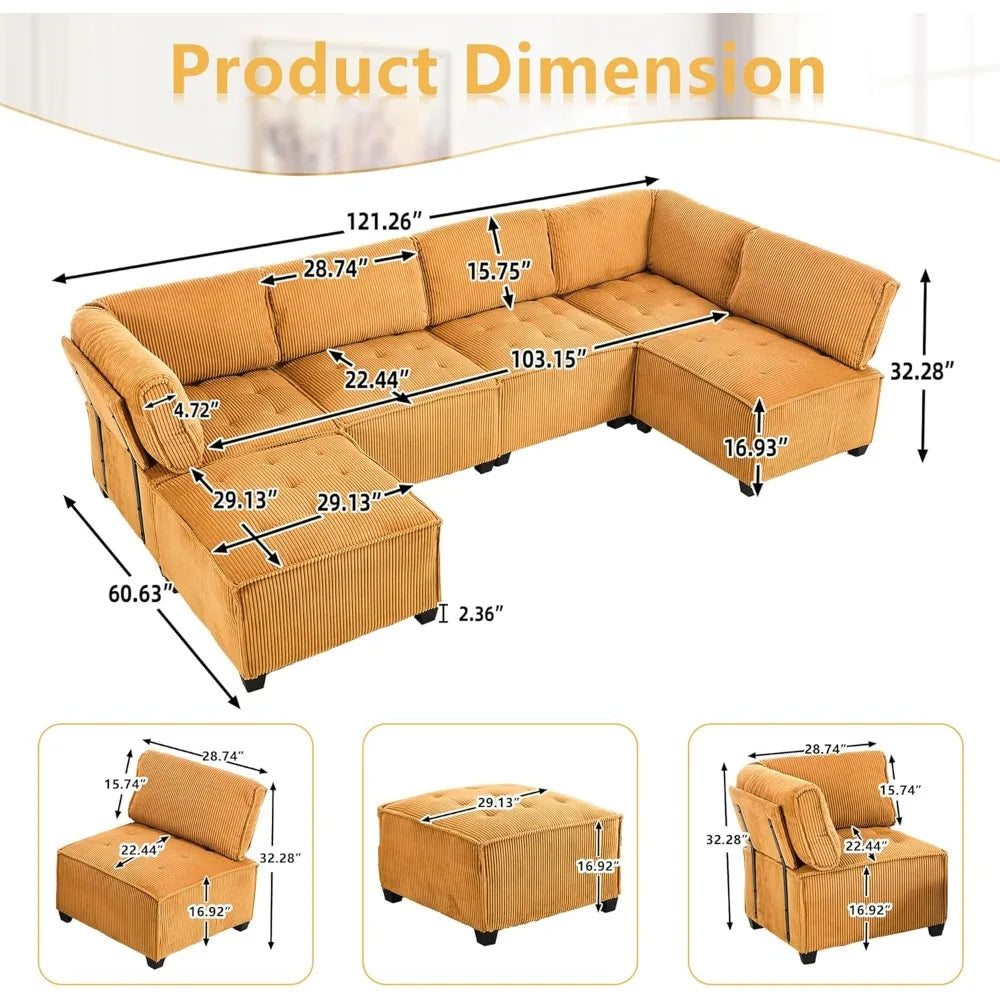 Oversized U-Shaped Sectional Sofa with Reversible Chaise, 6-Seat Comfortable Modular Couch for Relaxation and Versatility