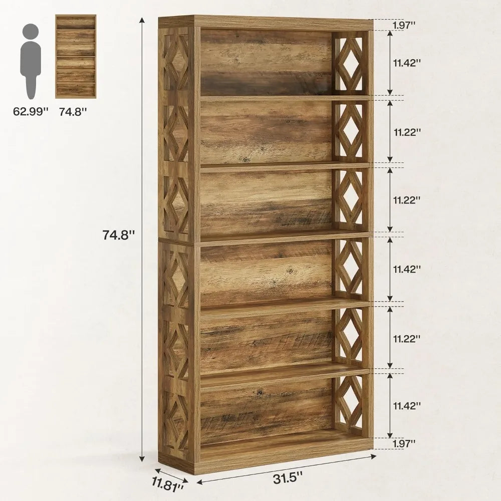 74.8″ Tall 7-Tier Industrial Bookcase – Floor-Standing Open Storage Shelves