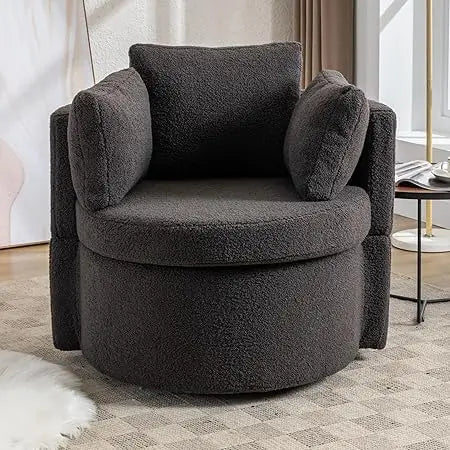 Oversized Swivel Barrel Accent Chair – Modern Bouclé Lounge Club Chair with Pillows