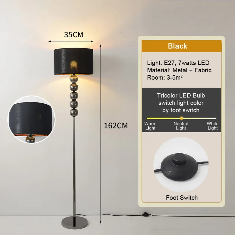 LED Tea Table Floor Lamp Living Room Decoration Bedroom Bedside Lighting Modern Marble Stand Light Black Beige E27