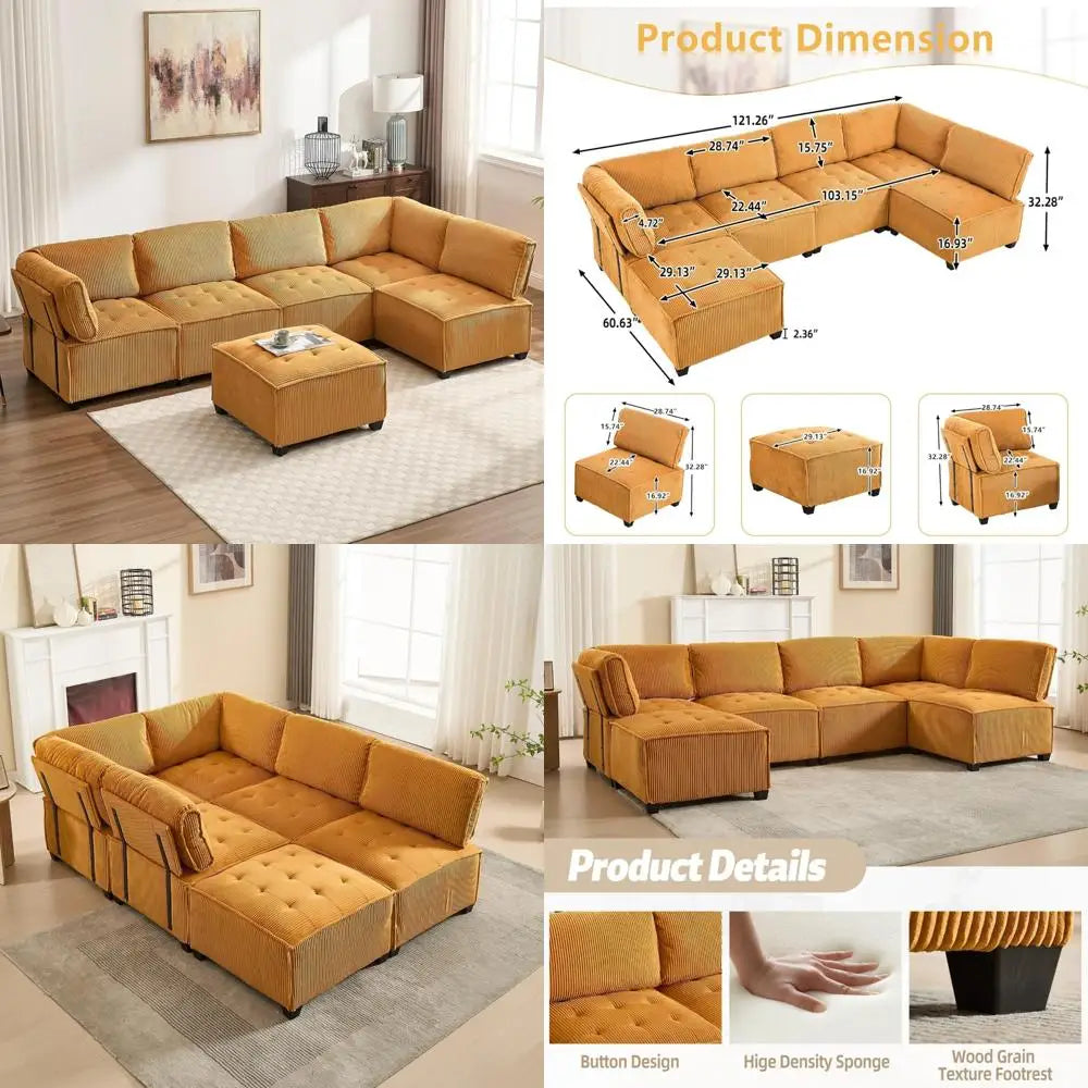 Oversized U-Shaped Sectional Sofa with Reversible Chaise, 6-Seat Comfortable Modular Couch for Relaxation and Versatility