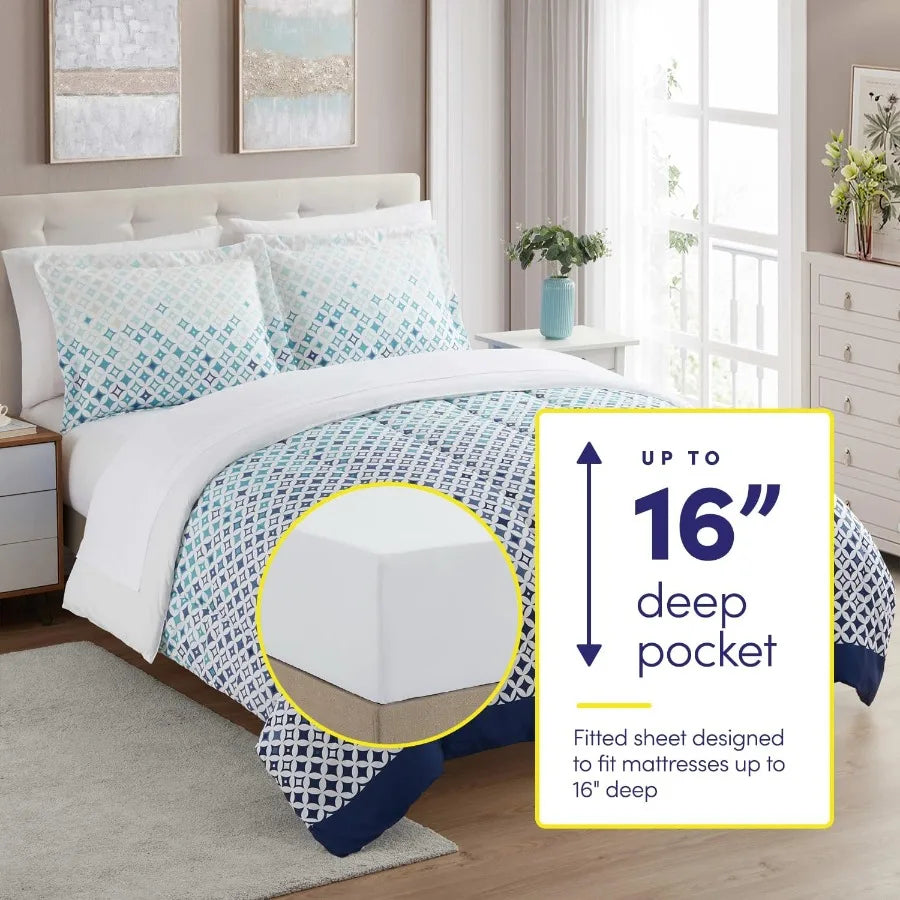 5 Piece Comforter Set Bag Solid Color All Season Soft Down Alternative Blanket Luxurious Microfiber Bed Sheets Genova Twin