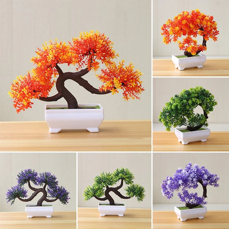 Artificial Potted Flowers Plants Bonsai Fake Plant Flower Potted Ornaments for Garden Small Simulated Tree Home Decor Supplies