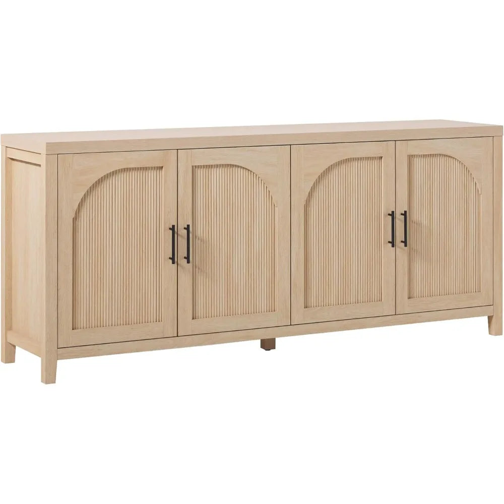 sasha 4-door reeded sideboard buffet with cord management, 70 inch, coastal oak