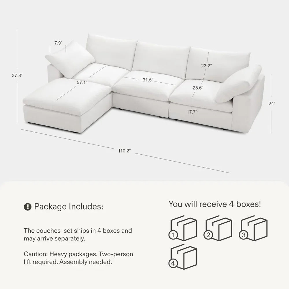 Couch Oversized Modular Sectional Sofa True Relax Comfy Couches Wide&Deep Seat Sofas for Living Room Metal Frame Furniture