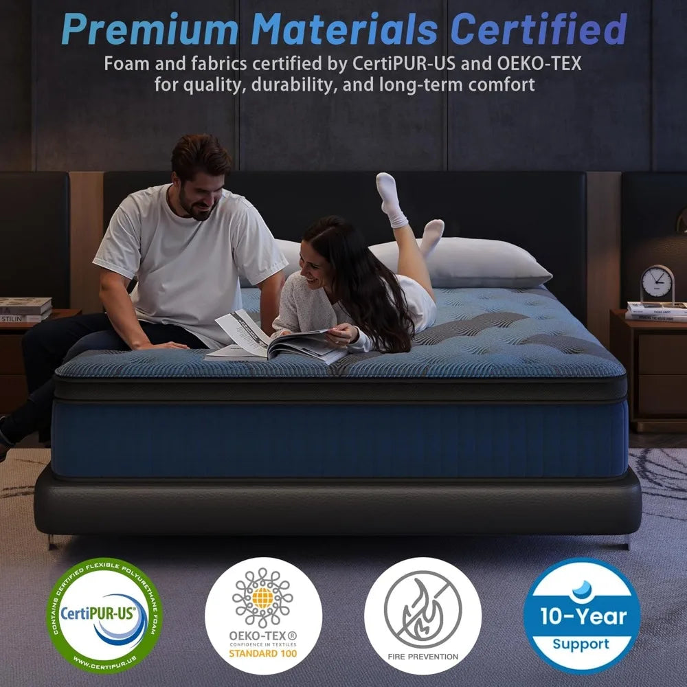 14 Inch size Mattresses in a Box, Durable Hybrid Mattress with Gel Memory Foam & Pocket Springs, Medium Firm Feel