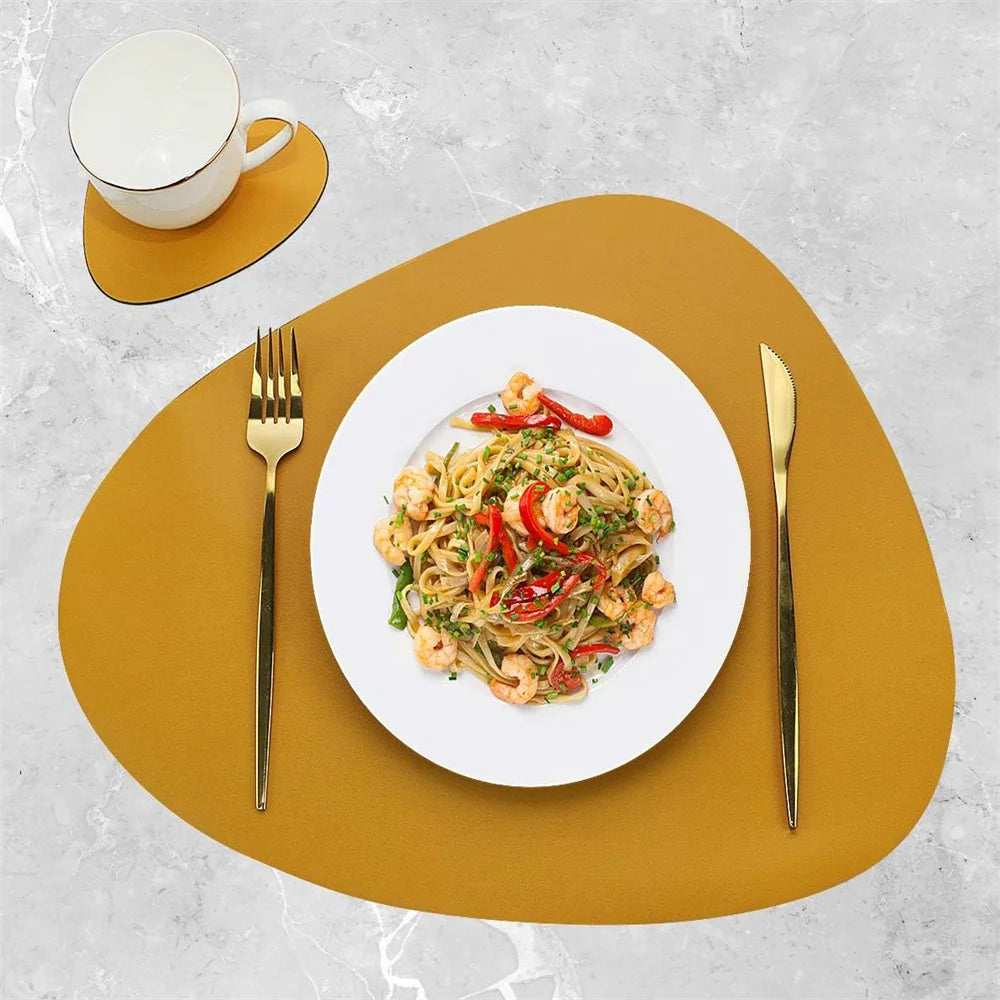 Irregular Shape PU Leather Placemats Set Oil-Proof Waterproof Dual-Sided Place Mats for Kitchen Bistro Tables Bars Coffee Shops