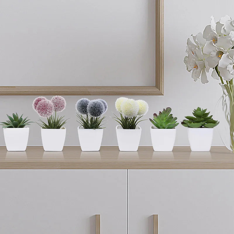 1SET (6PC) Mini Artificial Plant Bonsai, Home, Office, Restaurant, Store, Desktop, Counter Shelf Decoration