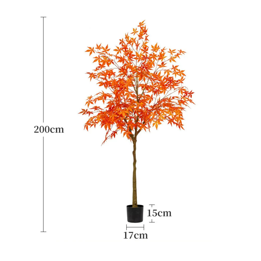 Artificial Maple Tree Red Maple Fake Tree Large Indoor Potted Plant Home Living Room Window Display Decoration Floor Greenery