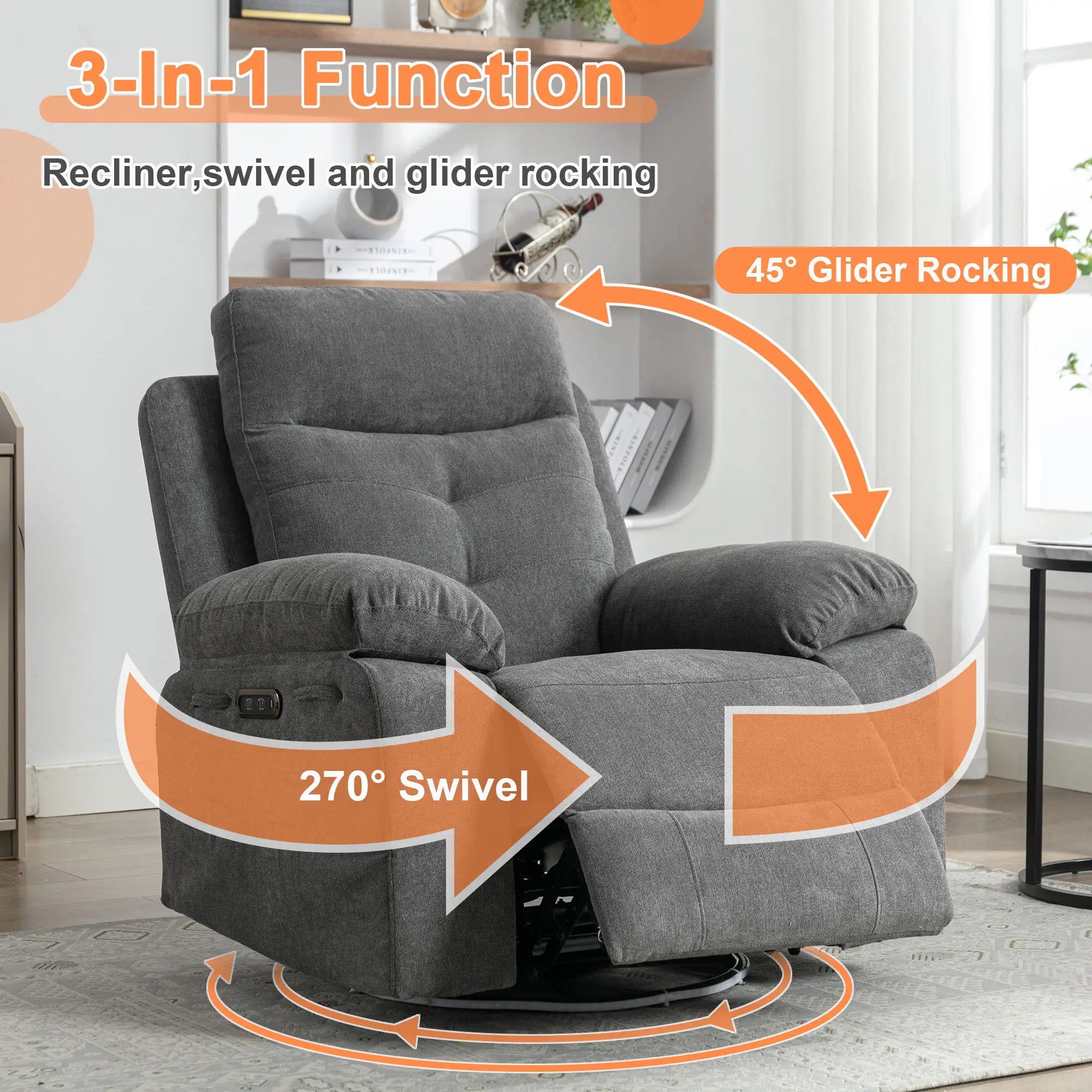 Hot Selling American Style Modern Electric Recliner Sofa Wood Frame Leisure Chair with Charging Port Extendable Set