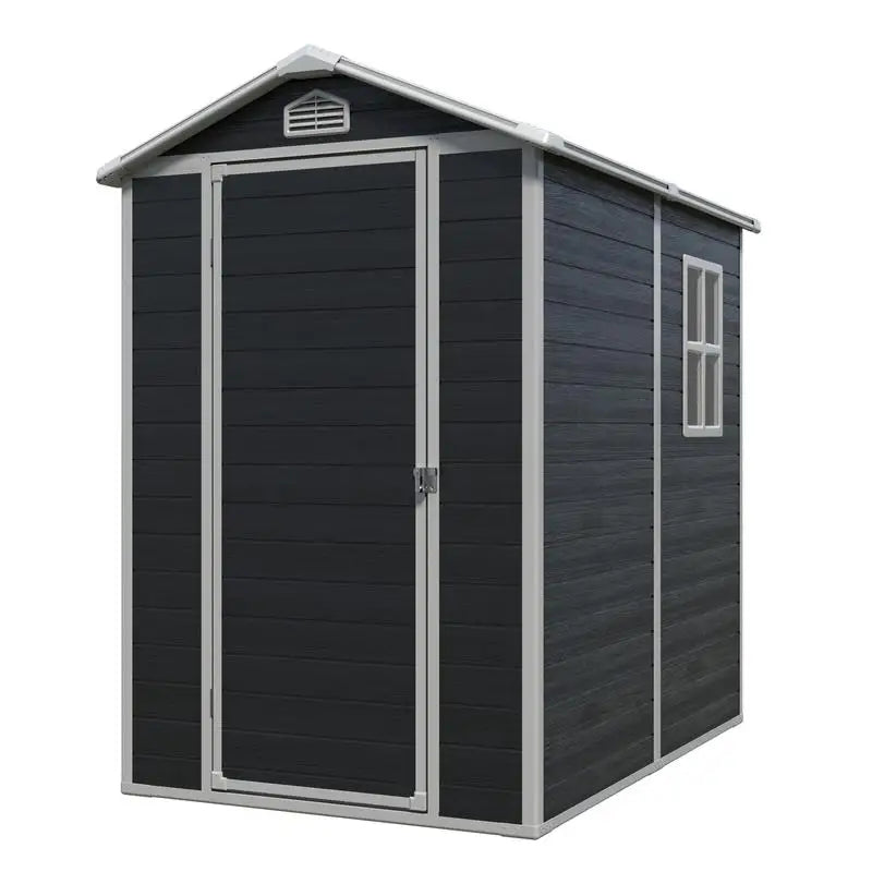 4ft x 6ft Outdoor Plastic Storage Shed with Floor, Black, Weather-Resistant, Durable Garden Storage Solution