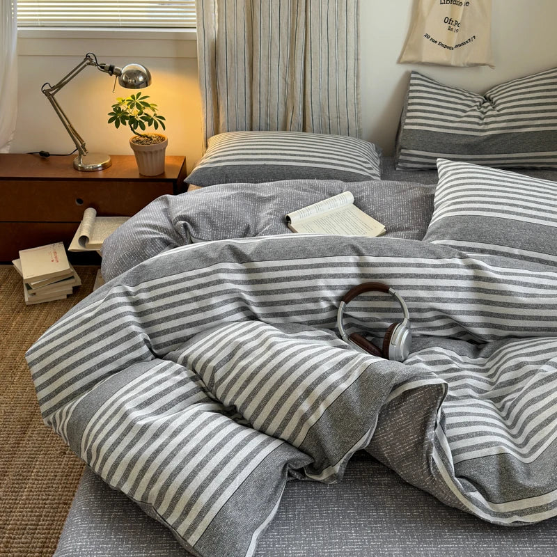 Cotton Plaid Duvet Cover Set – Soft & Breathable Bedding (2 Pillowcases)