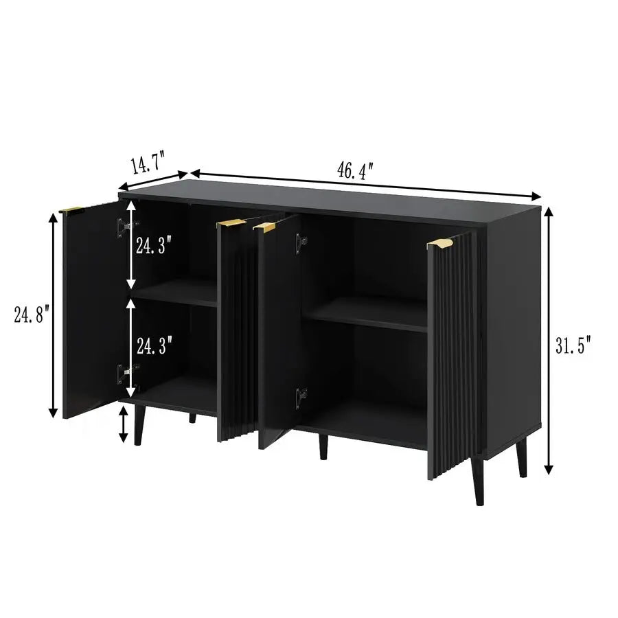 Buffet Cabinet with Storage, Fluted with 4 Doors and Adjustable Shelves, Accent Cabinet with Solid Wood Feet, Sideboard for Kitc