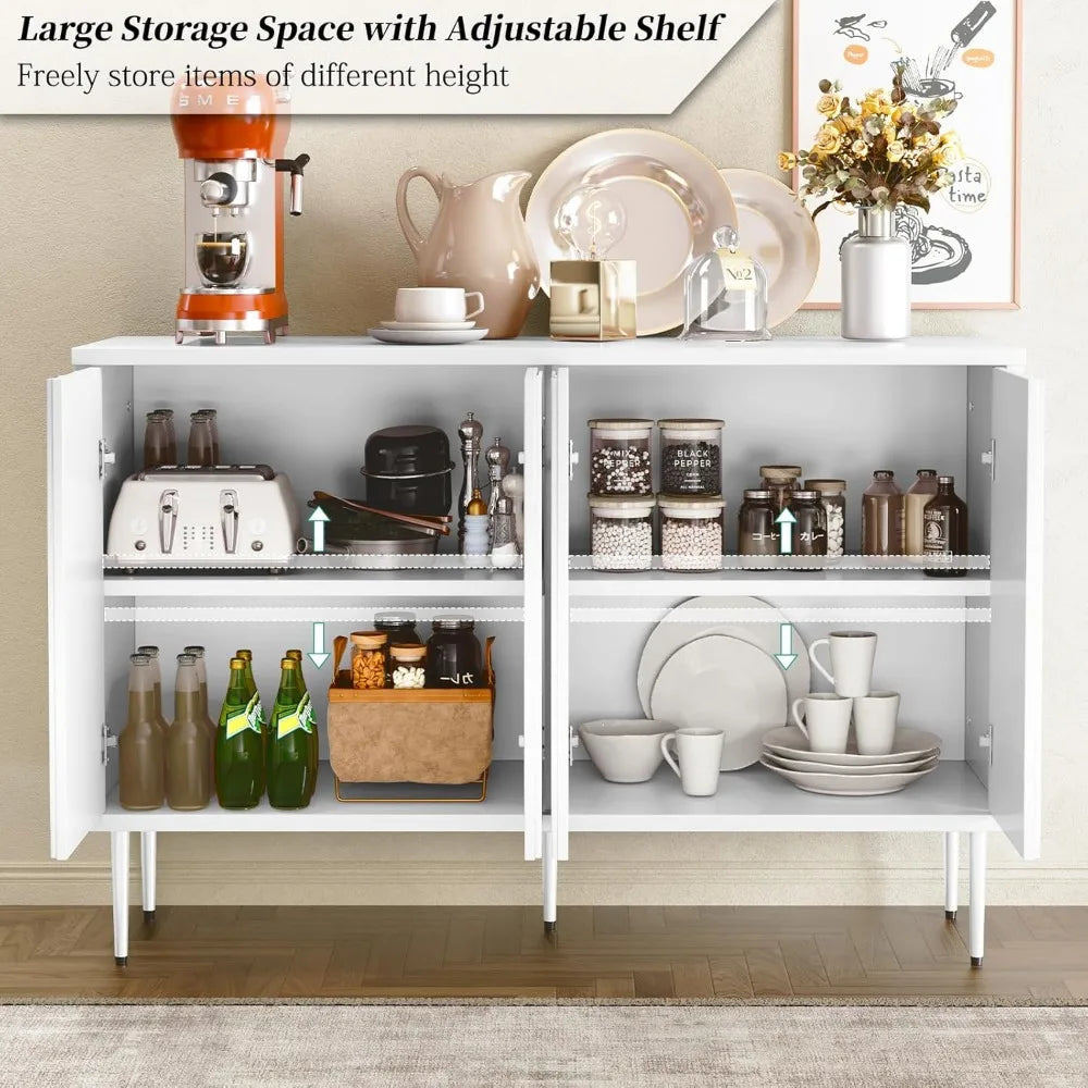 Sideboard Buffet Cabinet with 3D Flower Pattern, Accent Cabinet with 4 Doors & Adjustable Shelves, Wood Decorative Credenza with