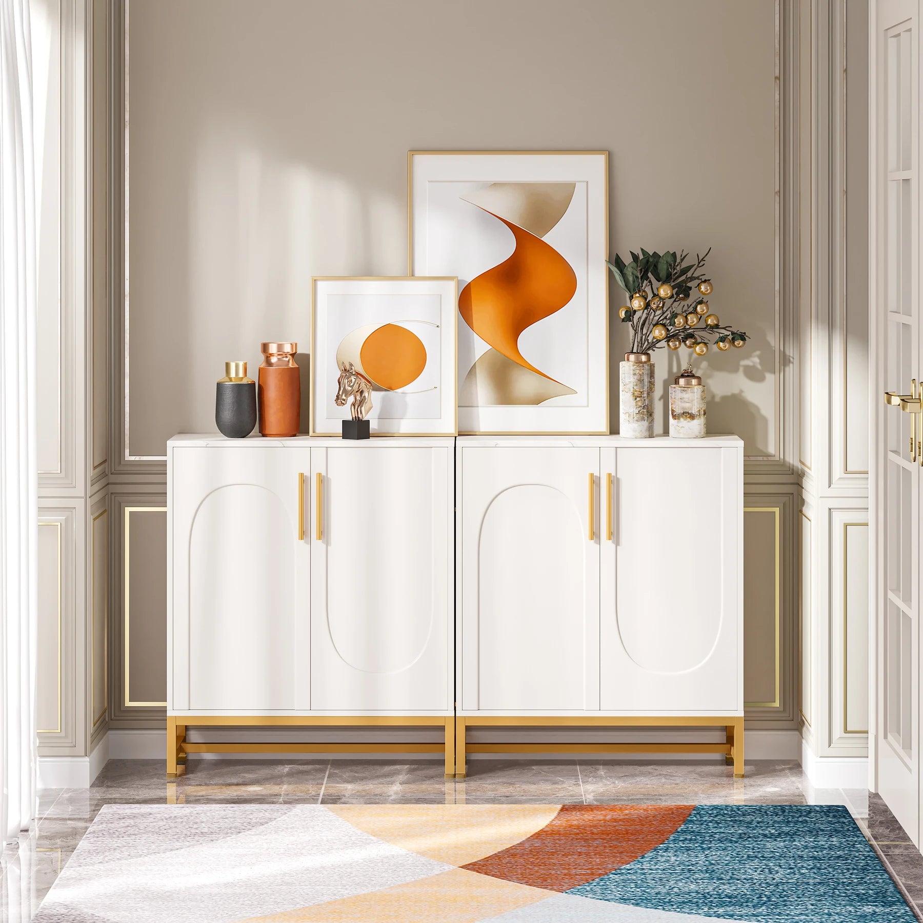 Tribesigns Modern Sideboards, Buffet Cabinet with 4 Doors and Adjustable Shelves (White)