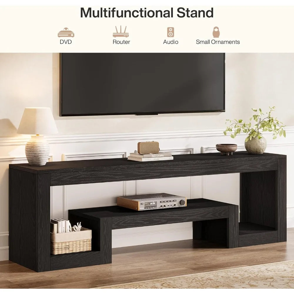 63-Inch TV Stand for 55/60/65/75-Inch TVs, Farmhouse Entertainment Center with Open Storage Shelves, Rustic Brown Television Co