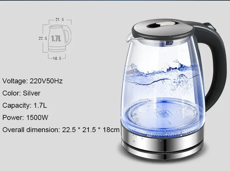 Electric Glass Kettle – 1.5L Borosilicate Tea Kettle with Fast Boil Heating Base