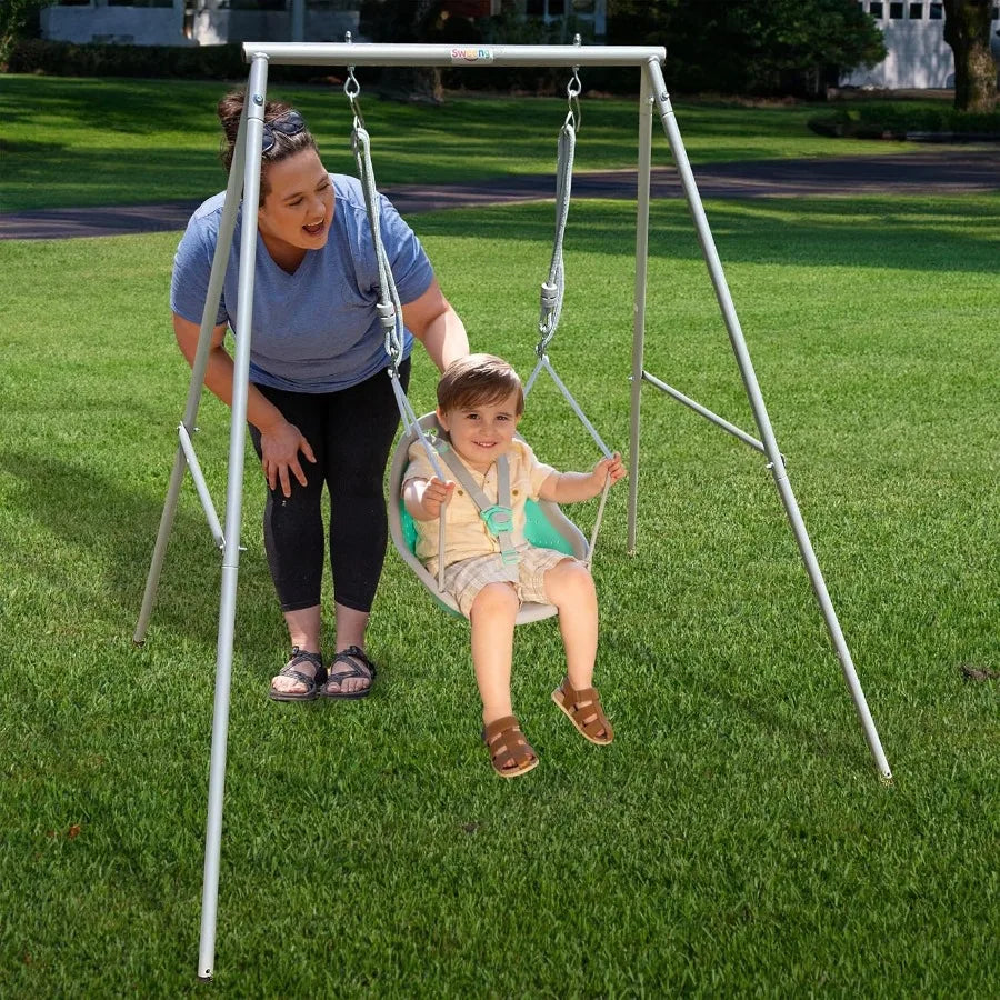 Sweeng Child Swing with Frame – Portable Outdoor Backyard Play Set (Aqua)