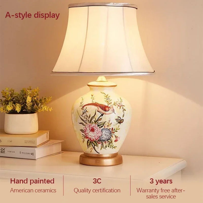 Ceramic Table Lamp LED Luxury Modern Creative Flower Pattern Desk Lights For Home Living Room Bedroom Bedside