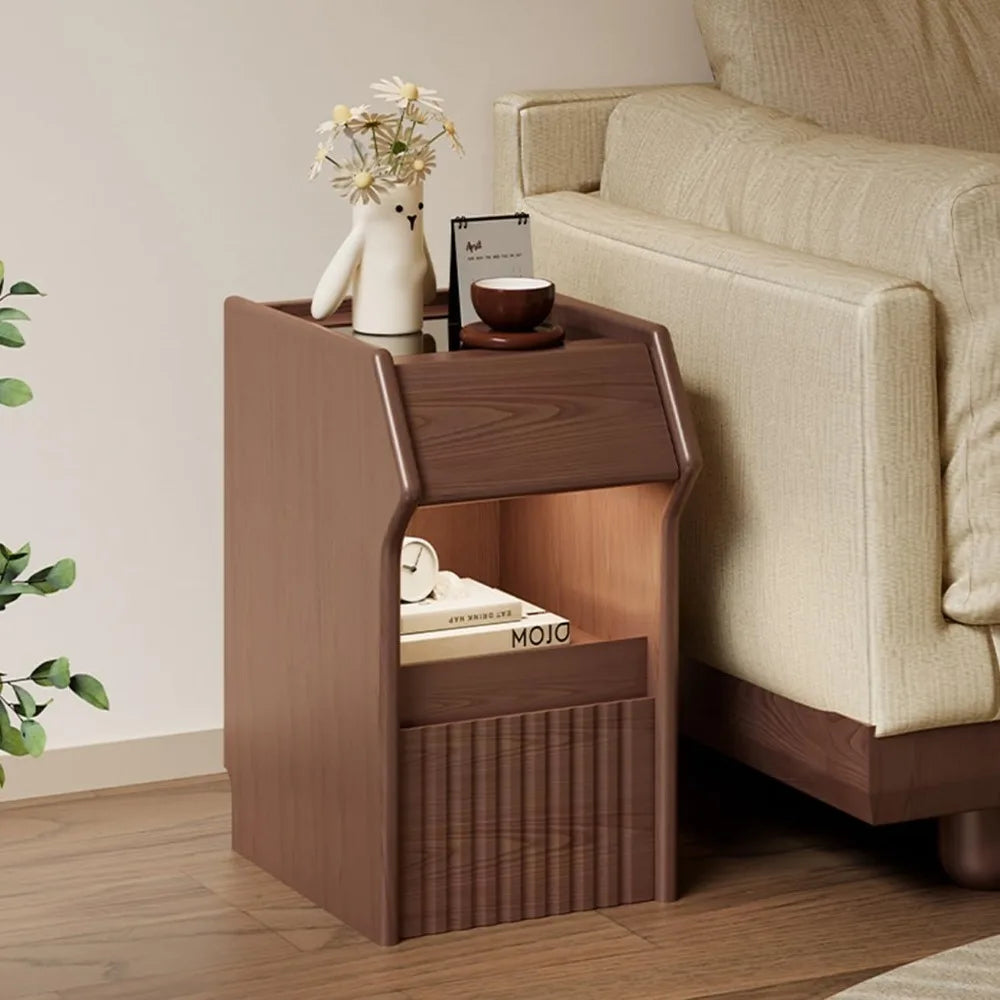 3-Tier Wooden End Table, Dual Drawer Nightstand, Storage-Friendly Bedside Table, and Tall Sofa End Table for Living Spaces and B