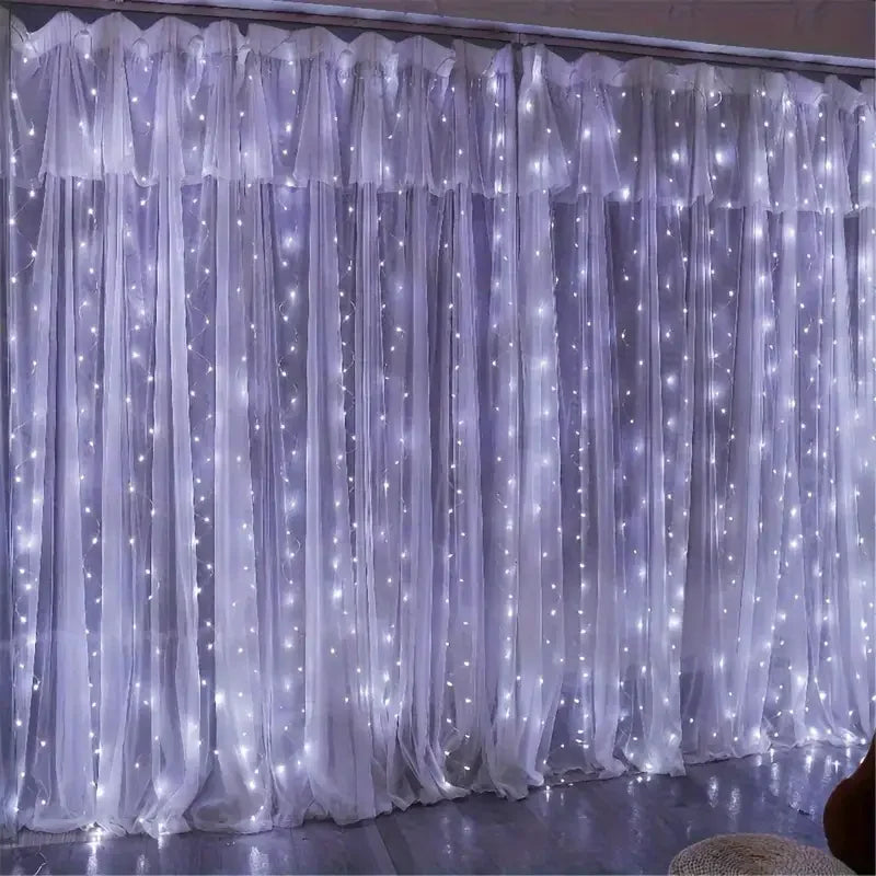 Remote Control 300 Led Curtain String – 3X3M, 8 Modes for Ramadan and Holiday Decor (White)