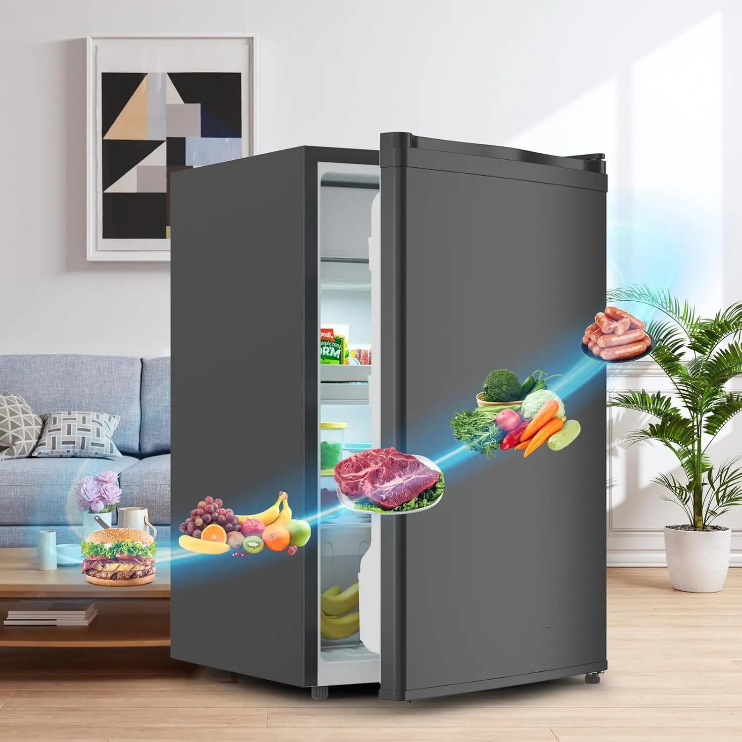 4.3 Cu.Ft Mini Fridge With Freezer, Single Door Small Refrigerator, 7 Settings Temperature Adjustable, Low Noise, For Home, RV