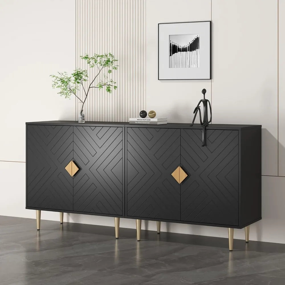 Sideboard Cabinet, 63'' Modern Buffet Cabinet with Storage Set of 2, Credenza with 4 Doors and Adjustable Shelves, Sideboard for