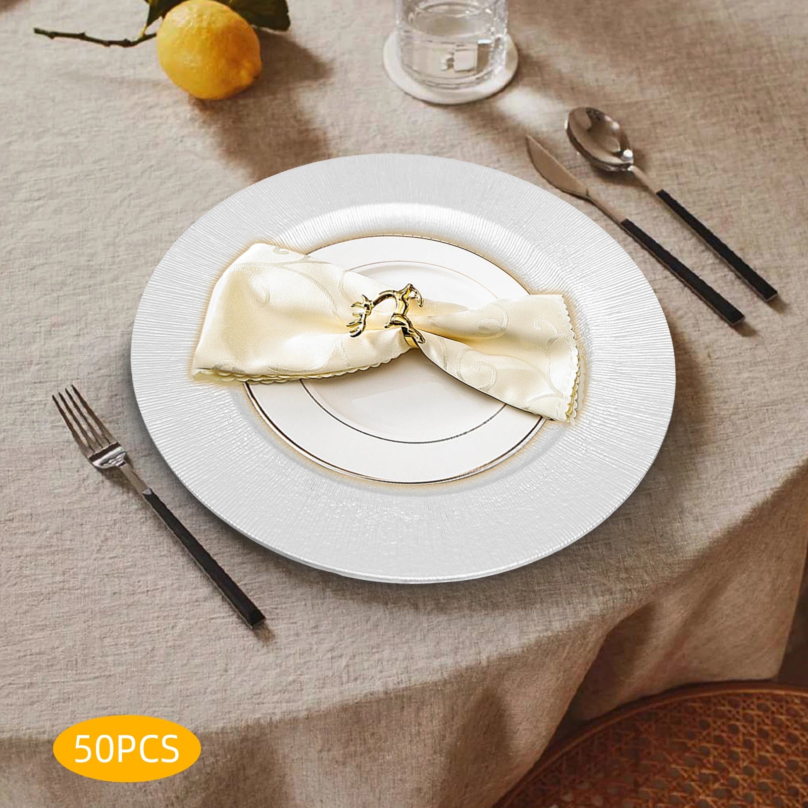 50PCS Round Plastic Charger Plates – Elegant Reusable Table Setting Chargers