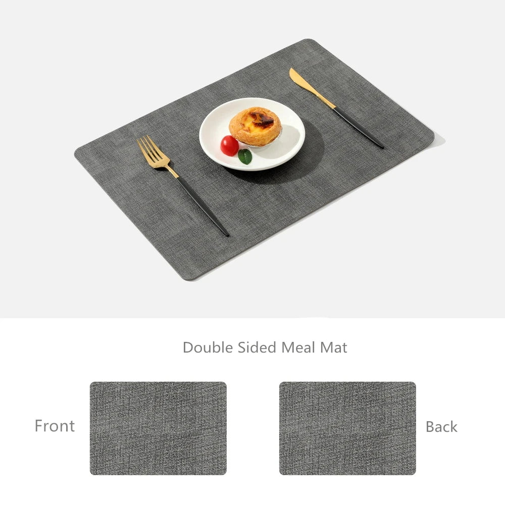 Dual-Sided PU Canvas Texture Placemat,Waterproof Heatproof 43x30cm Non-Slip Dining Table Mat,Washable for Home and Hotel Use