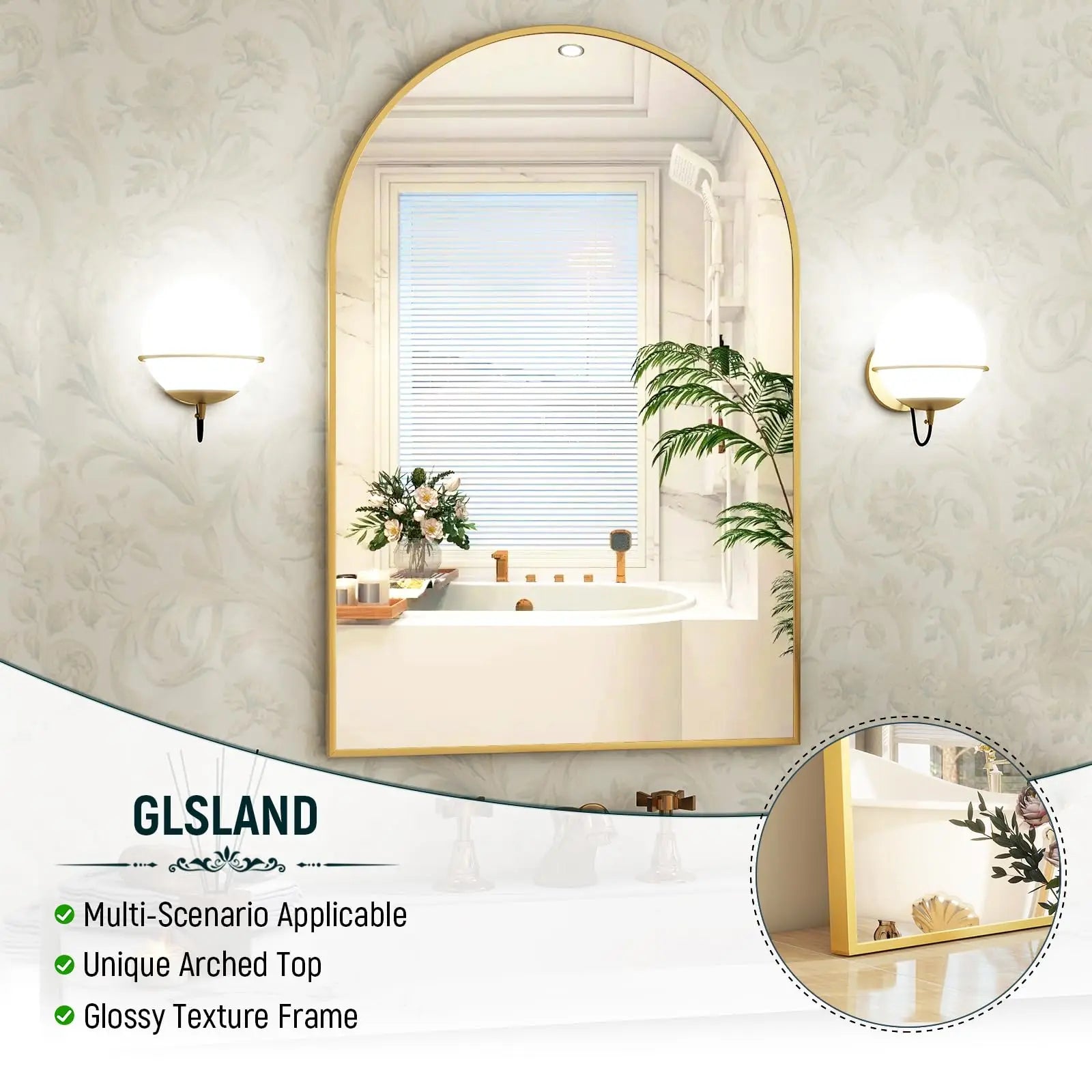 20x30 inch Arch Bathroom Mirror - Arched Bathroom Mirror/Wall Mounted Vanity Mirror - Arch Metal Frame Wall Mirror