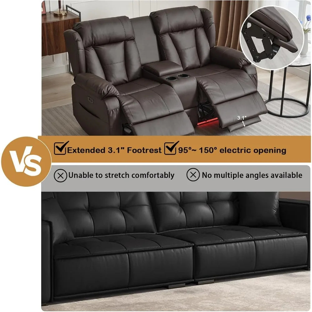 Power Reclining Loveseat Sofa, Loveseat Recliner Couch with Console, RV Recliners for Travel Trailers, Home Theater Seating