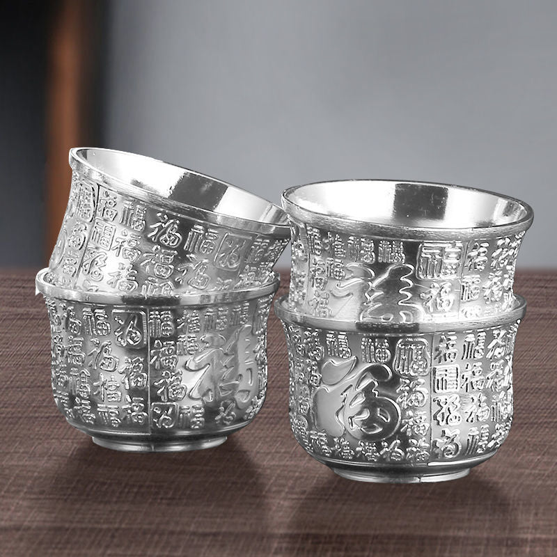 High-Grade Hand-Gilt Silver Tea & Wine Set – Silver-Plated Teapot with Chinese Wine Glasses