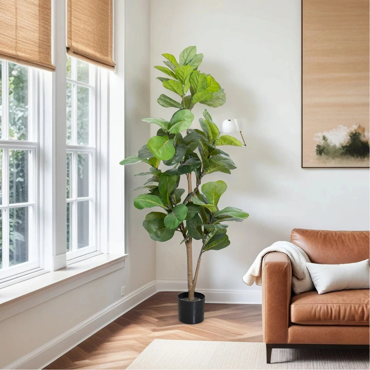 150cm Large Artificial Ficus Tree Artificial Plant Faux Fiddle Leaf Fig Tree for Room Home & Office Indoor&Outdoor Decoration