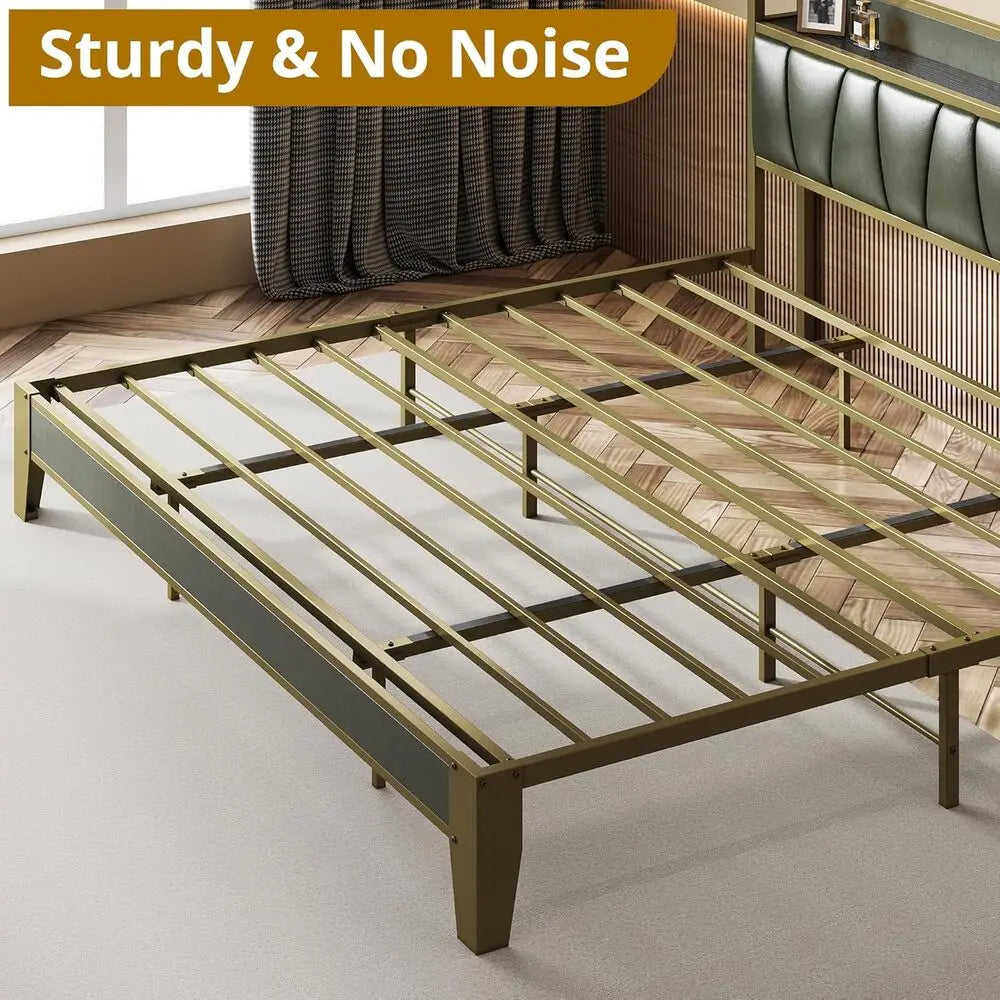 Bed Frame with Storage Headboard & Charging Station – Twin / Queen