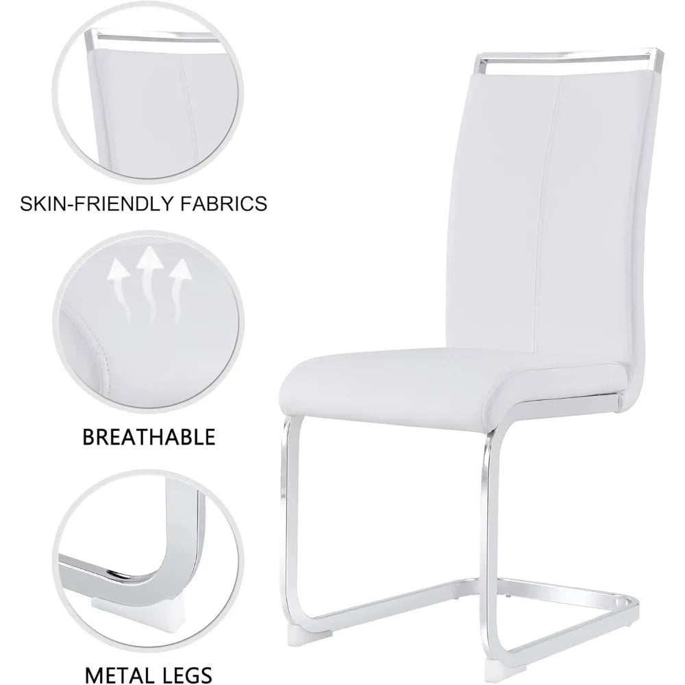 Dining Table Set for 4，White Rectangular MDF Kitchen Table and Leather Dining Chairs Set of 4, 5 Piece Dining Table Set，Modern M