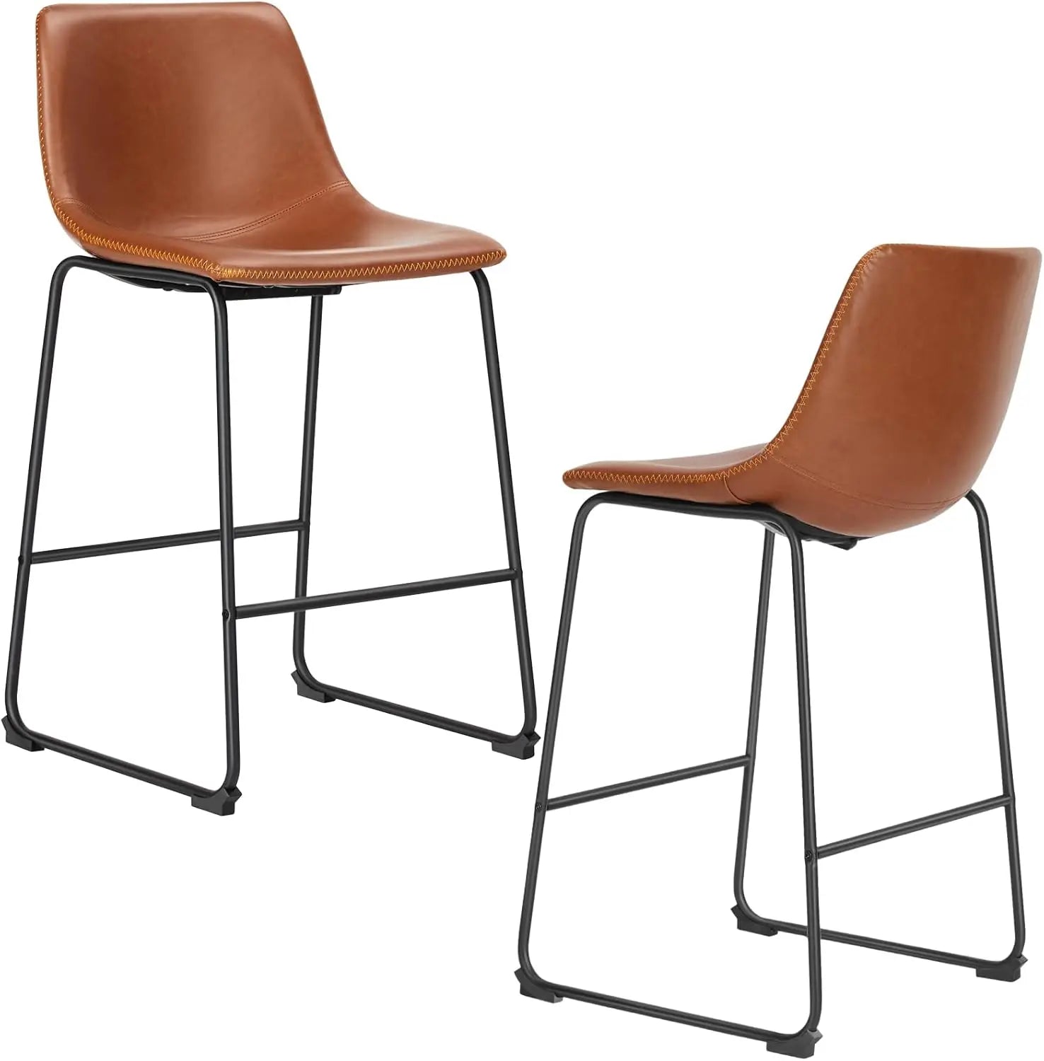 Modern Counter-Height Bar Stools – Metal Legs (Set of 4, Brown)