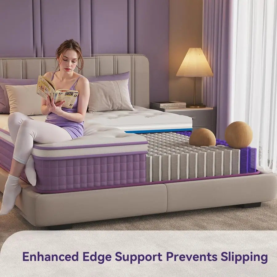 Inch Queen Mattress in a Box, Purple Hybrid Mattress with Gel Memory Foam and Pocket Springs for Motion Isolation, Pressure Reli