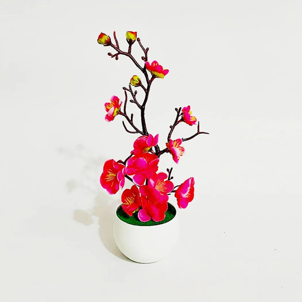1pcs Bonsai Silk Flowers Plum Artificial Potted Plants Blossoms Simulation Winter Plum Branch Bonsai Wedding Home Room Decorate