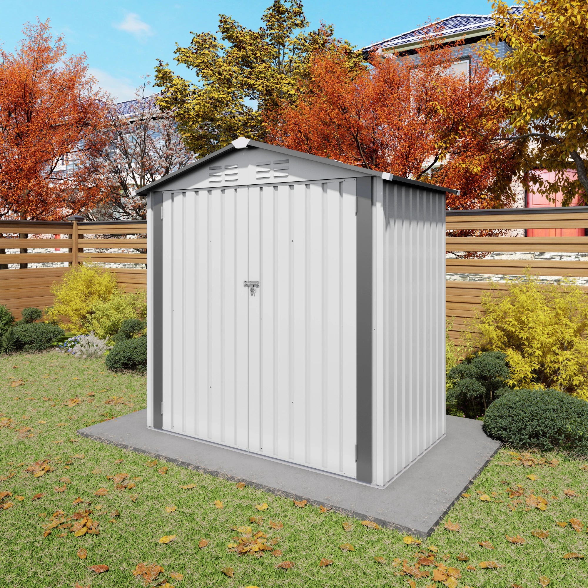 SUSUA 6X 3.6FT  white Metal Outdoor Storage Shed with Peaked Roof Watertight with Clear Window and Lockable Door Compact