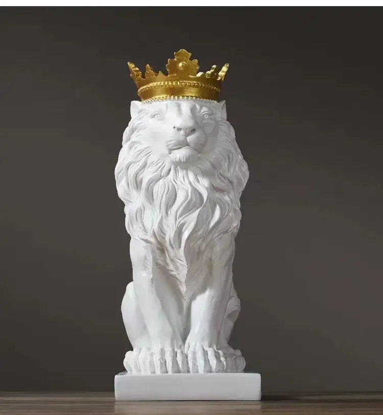 1pc Lion Animal Figurines Resin Crown Lions Statue Handmade Artwork Gift Home Office Decor Ornament Living Room Desk Home Decor
