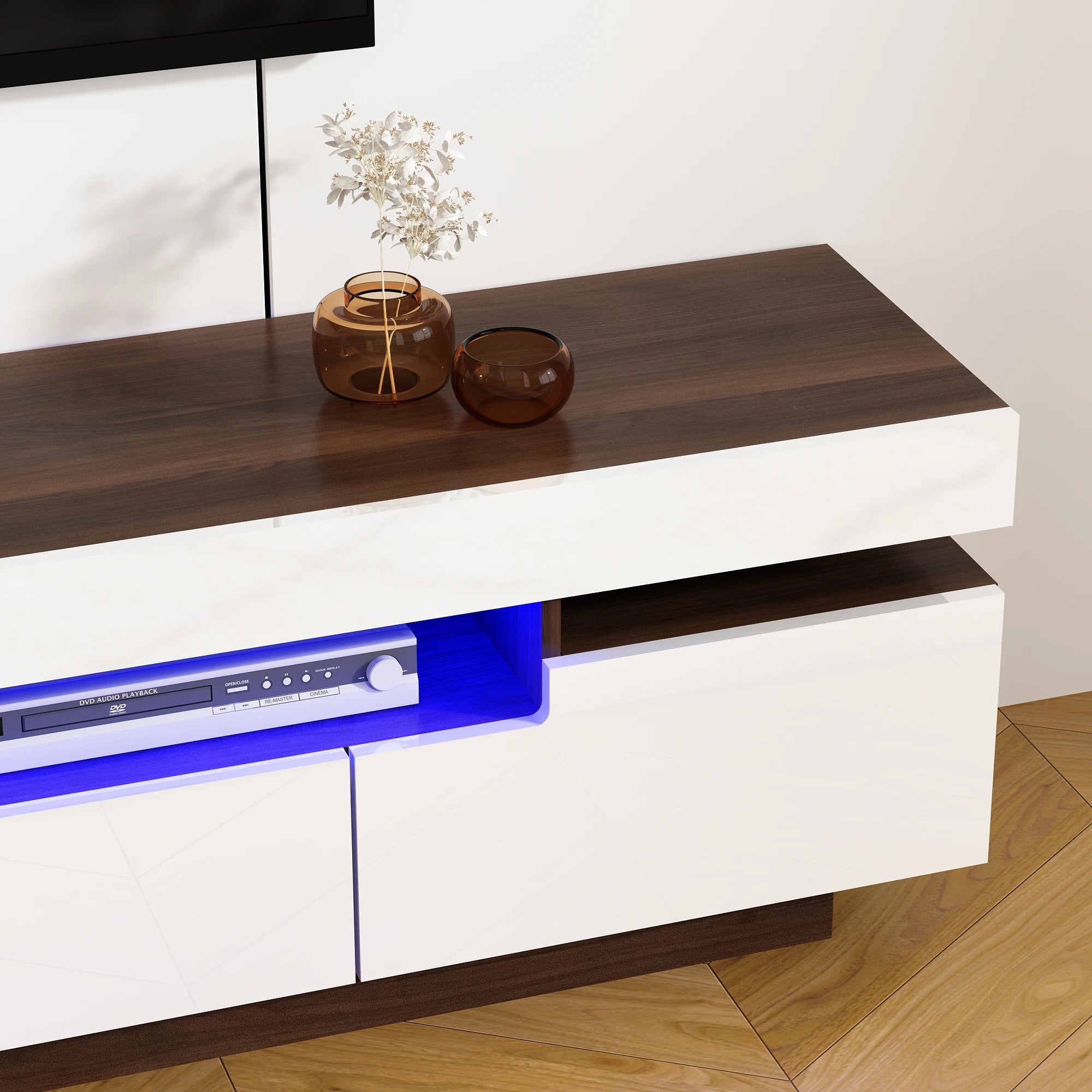 71In LED TV Stand for 75/80 Inch TV, Modern Gaming TV Cabinet for Living Room, High Gloss Entertainment Center with Storage